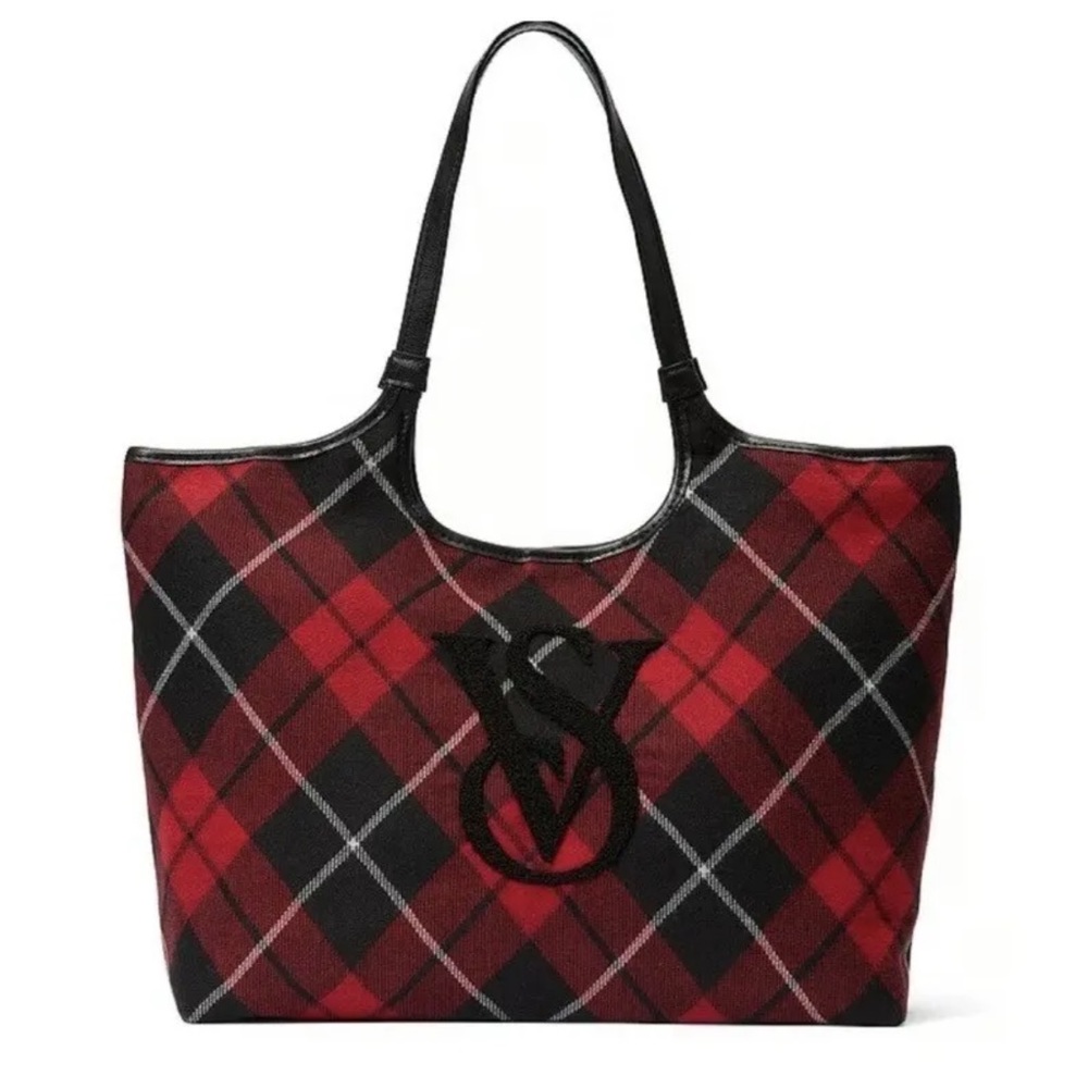 Victoria’s secret red and black plaid holiday tote bag shoulder bag